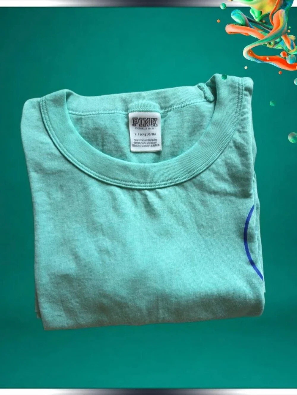 PINK Victoria's Secret Kids Mint Green Short Sleeve Tee with Blue Logo
